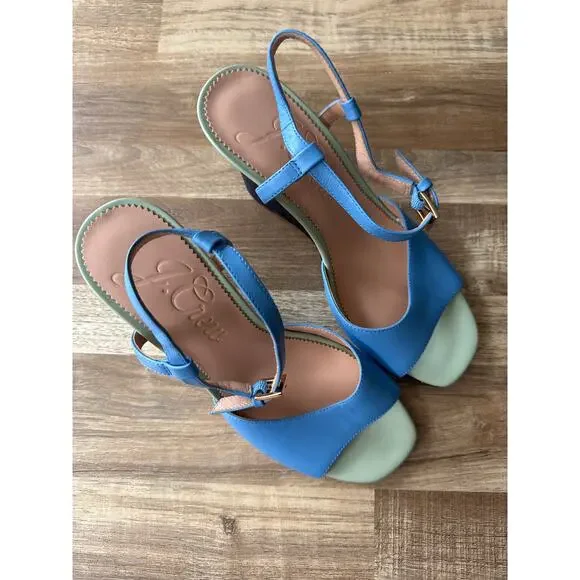 Women's J.Crew Bianca Colorblock Leather Ankle-Strap Wedges size 8 Retro Boho - Picture 2 of 7